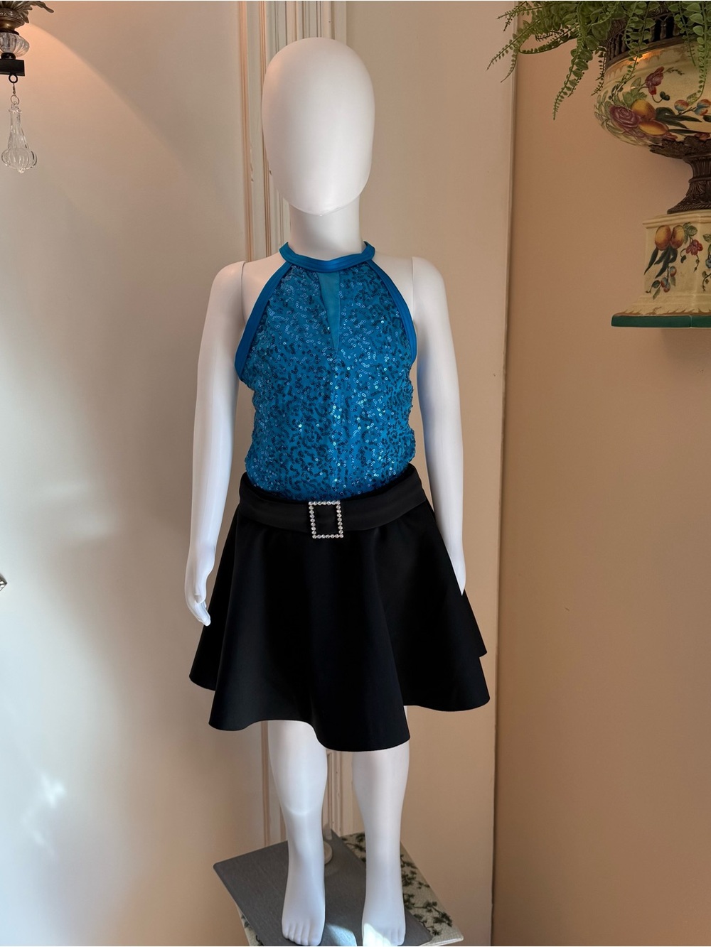 Girls Blue Sequin Dance Costume MC Weissman Kitty’s Debut 16254 3 Piece